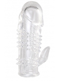 Прозрачная гелевая насадка с шипами и клиторальным отростком - 13 см. - Toyfa Basic - в Старом Осколе купить с доставкой
