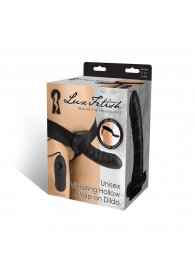 Чёрный полый страпон с вибрацией Unisex Vibrating Hollow Strap-On - 14 см. - Lux Fetish - купить с доставкой в Старом Осколе