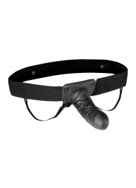 Чёрный полый страпон с вибрацией Unisex Vibrating Hollow Strap-On - 14 см. - Lux Fetish - купить с доставкой в Старом Осколе