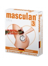 Розовые презервативы Masculan Ultra Long Pleasure с колечками, пупырышками и продлевающим эффектом - 3 шт. - Masculan - купить с доставкой в Старом Осколе