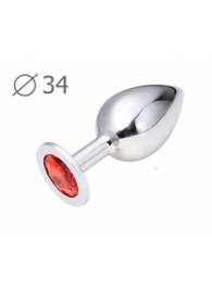 Коническая серебристая анальная втулка с красным кристаллом - 8,2 см. - Anal Jewelry Plug - купить с доставкой в Старом Осколе