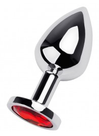 Серебристая коническая анальная пробка с красным кристаллом - 8 см. - ToyFa - купить с доставкой в Старом Осколе