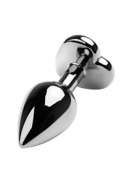 Серебристая коническая анальная пробка с красным кристаллом-сердечком - 7 см. - ToyFa - купить с доставкой в Старом Осколе