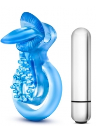 Голубое эрекционное виброкольцо 10 Function Vibrating Tongue Ring - Blush Novelties - в Старом Осколе купить с доставкой