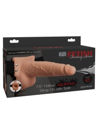 Телесный полый страпон с имитацией эякуляции 7.5  Hollow Squirting Strap-On with Balls Flesh - 21,6 см. - Pipedream - купить с доставкой в Старом Осколе