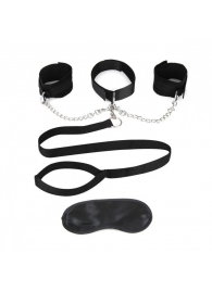 Чёрный ошейник с наручниками и поводком Collar Cuffs   Leash Set - Lux Fetish - купить с доставкой в Старом Осколе