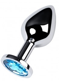 Серебристая конусовидная анальная пробка с голубым кристаллом - 8 см. - ToyFa - купить с доставкой в Старом Осколе