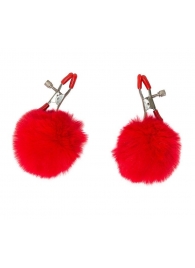 Зажимы на соски Angelic с красными меховыми шариками - Lola Games - купить с доставкой в Старом Осколе