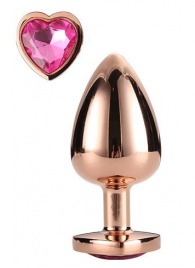 Золотистая анальная втулка с кристаллом-сердечком розового цвета - 7,1 см. - Dream Toys - купить с доставкой в Старом Осколе