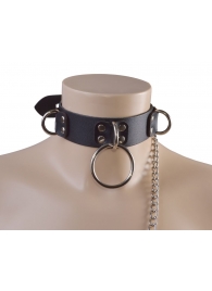 Черный кожаный ошейник Big Ring - Sitabella - купить с доставкой в Старом Осколе