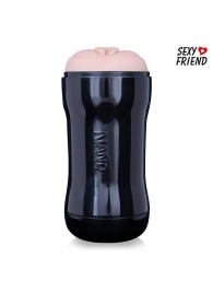 Телесный мастурбатор-вагина в черной колбе - 1137 - в Старом Осколе купить с доставкой