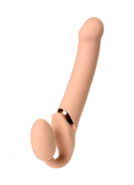 Телесный безремневой вибрострапон Vibrating Bendable Strap-On L - Strap-on-me - купить с доставкой в Старом Осколе