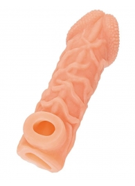 Телесная закрытая насадка с венками Cock Sleeve Size S - 13,8 см. - KOKOS - в Старом Осколе купить с доставкой