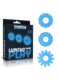 Набор из 3 голубых, светящихся в темноте эрекционных колец Lumino Play - Lovetoy - в Старом Осколе купить с доставкой