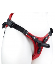 Красно-черный женский пояс с 2 способами крепления насадок и вагинальной пробкой - LOVETOY (А-Полимер) - купить с доставкой в Старом Осколе