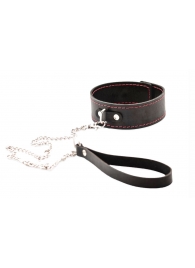 Черный широкий ошейник с красной строчкой и поводком - Crazy Handmade - купить с доставкой в Старом Осколе