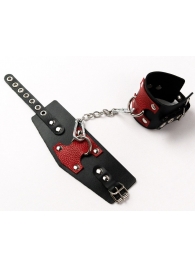 Черные кожаные оковы с красными вставками - Crazy Handmade - купить с доставкой в Старом Осколе