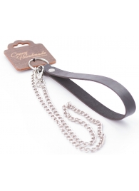 Серебристый металлический поводок с кожаной черной ручкой - 80 см. - Crazy Handmade - купить с доставкой в Старом Осколе