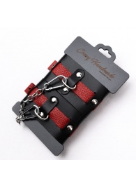 Черно-красные кожаные наручники на металлической сцепке - Crazy Handmade - купить с доставкой в Старом Осколе