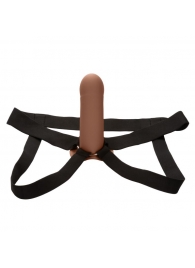 Коричневый фаллопротез из силикона Extension with Harness - 15,75 см. - California Exotic Novelties - купить с доставкой в Старом Осколе