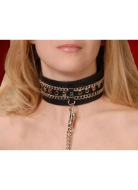 Чёрный ошейник с цепочками и поводком - Sitabella - купить с доставкой в Старом Осколе