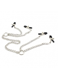 Серебристые зажимы для сосков и половых губ на тонкой цепочке - Notabu - купить с доставкой в Старом Осколе