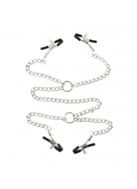 Серебристые зажимы для сосков и половых губ на тонкой цепочке - Notabu - купить с доставкой в Старом Осколе