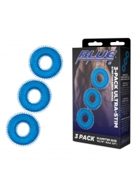 Комплект из трех голубых колец для эрекции 3-Pack Ultra-Stim Stretch Cock Rings - BlueLine - в Старом Осколе купить с доставкой