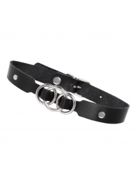 Черный кожаный ошейник со связанными кольцами - Pecado - купить с доставкой в Старом Осколе