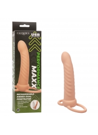 Телесная насадка для двойного проникновения Rechargeable Ribbed Dual Penetrator с вибрацией - California Exotic Novelties - купить с доставкой в Старом Осколе