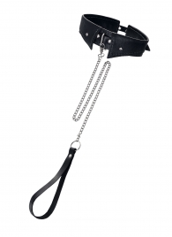 Черный кожаный ошейник-воротник с поводком - Pecado - купить с доставкой в Старом Осколе