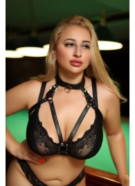Черная кожаная сбруя с ошейником plus size из нежной кожи - БДСМ Арсенал - купить с доставкой в Старом Осколе