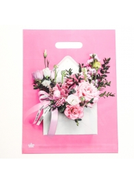 Розовый пакет с цветочным принтом и вырубной ручкой (40х31 см) - Сима-Ленд - купить с доставкой в Старом Осколе