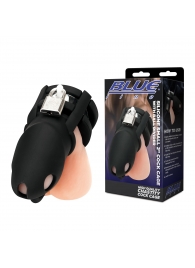 Черная клетка для пениса Silicone Small 2 in Cock Cage With Ball Divider - BlueLine - купить с доставкой в Старом Осколе