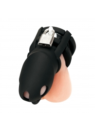 Черная клетка для пениса Silicone Small 2 in Cock Cage With Ball Divider - BlueLine - купить с доставкой в Старом Осколе