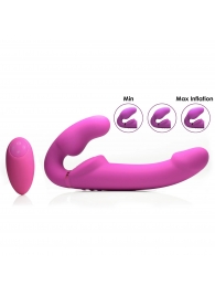 Розовый безремневой страпон с вибрацией и функцией расширения Inflatable Ergo-Fit Strapless Strap-On - XR Brands - купить с доставкой в Старом Осколе