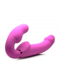 Розовый безремневой страпон с вибрацией и функцией расширения Inflatable Ergo-Fit Strapless Strap-On - XR Brands - купить с доставкой в Старом Осколе