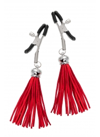 Зажимы на соски «Прищепки» с красными кисточками из замши - Pecado - купить с доставкой в Старом Осколе