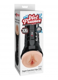 Телесный мастурбатор-вагина в черной колбе Super Luscious Lips XXL - Pipedream - в Старом Осколе купить с доставкой