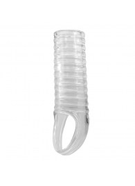 Прозрачная насадка на пенис с ребрышками и подхватом мошонки - Baile - в Старом Осколе купить с доставкой