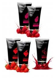 Набор из 5 съедобных лубрикантов JUJU (клубника х 2, малина х 2, вишня) - JuJu - купить с доставкой в Старом Осколе