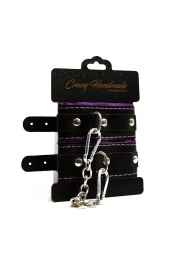 Черно-фиолетовые скругленные наручники с мягкой подкладкой - Crazy Handmade - купить с доставкой в Старом Осколе