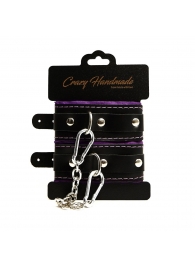 Черно-фиолетовые скругленные наручники с мягкой подкладкой - Crazy Handmade - купить с доставкой в Старом Осколе