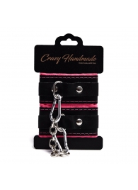 Черно-розовые скругленные наручники с мягкой подкладкой - Crazy Handmade - купить с доставкой в Старом Осколе