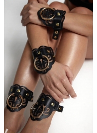 Черные кожаные оковы с резными узорами и клепками - Crazy Handmade - купить с доставкой в Старом Осколе