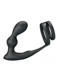 Черный вибростимулятор простаты с фиксацией кольцами - Baile - в Старом Осколе купить с доставкой