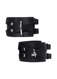 Черные кожаные оковы с двумя перекрёстными ремешками - Pecado - купить с доставкой в Старом Осколе