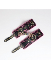 Черные кожаные наручники с розовой строчкой - Crazy Handmade - купить с доставкой в Старом Осколе