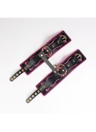 Черные кожаные оковы с розовой строчкой - Crazy Handmade - купить с доставкой в Старом Осколе