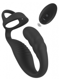 Черное эрекционное кольцо со стимуляцией промежности и анальной пробкой Cock Ring with RC Prostate Plug - Orion - в Старом Осколе купить с доставкой